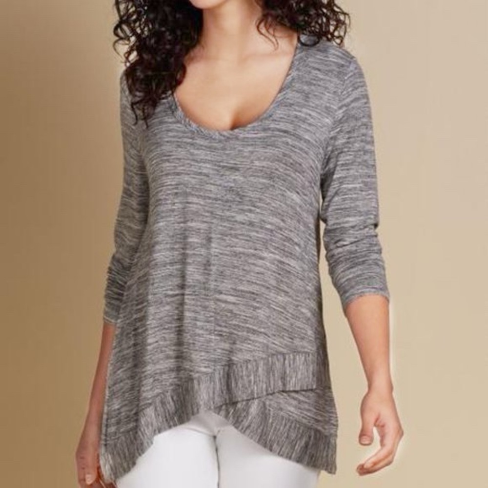 Soft Surroundings Top Flowy Lightweight All Season Knit Tunic Gray White Size 1X